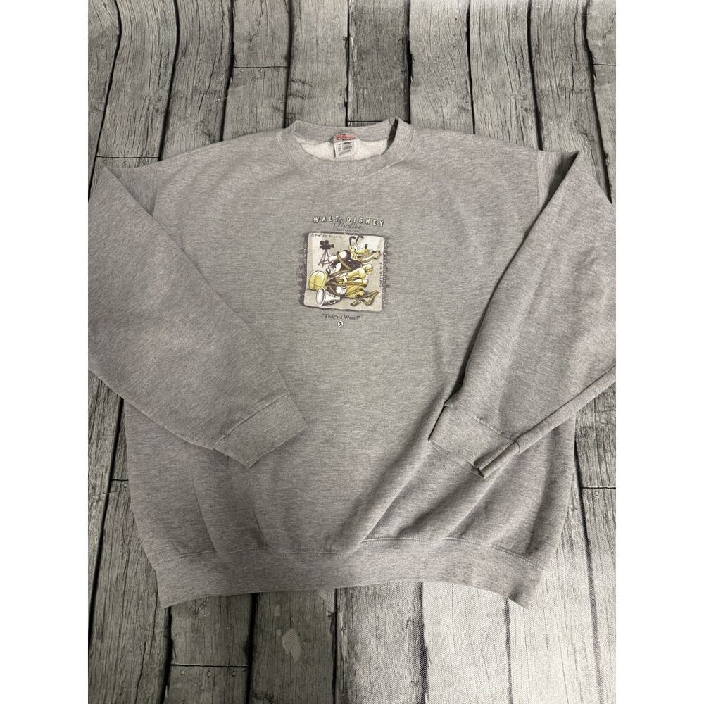 Vintage 90s Walt Disney Studios Mickey & Pluto Crewneck Sweatshirt XL Grey